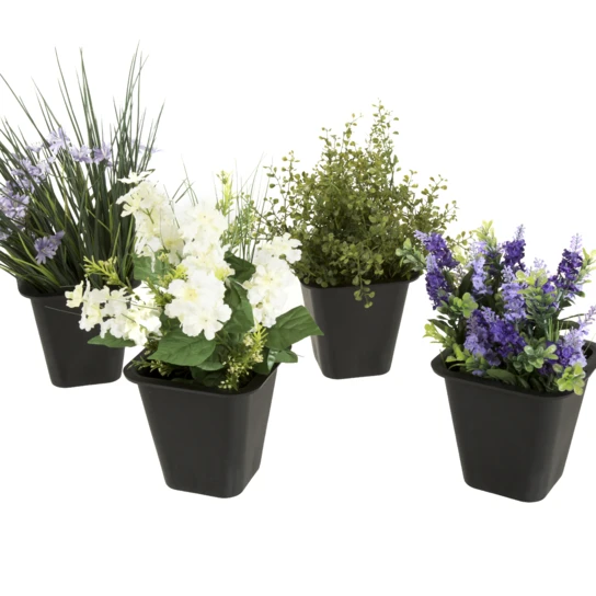 Set of 4 Pure Garden Plastic Flower Pots - 6 x 6 Inch Black (1)