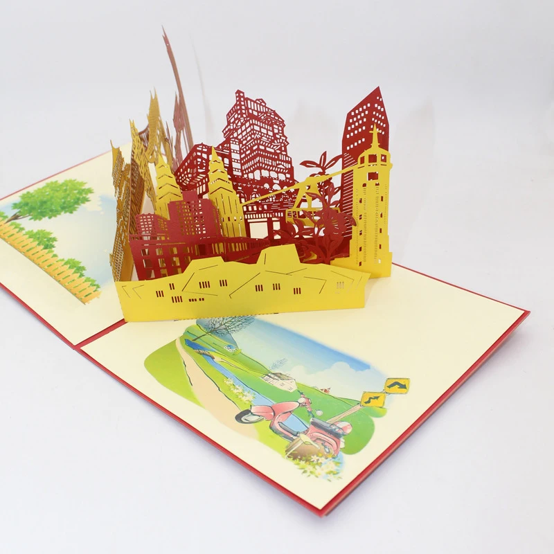  3D Handmade Colorful Chongqing Scenery Paper Invitation Greeting Cards PostCard Kids Business Gift  - 33016781361