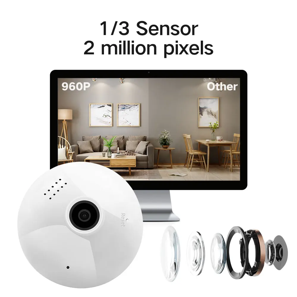  SDETER Bulb Light Wireless 1080P IP Camera-Wifi 360 Degree Security CCTV Camera Panoramic FishEye N - 32845348428