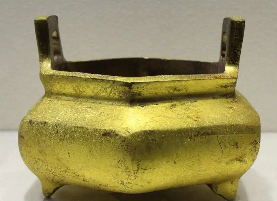 

Marked old Chinese buddhism temple Bronze 24K Gold Joss incense burner Censer