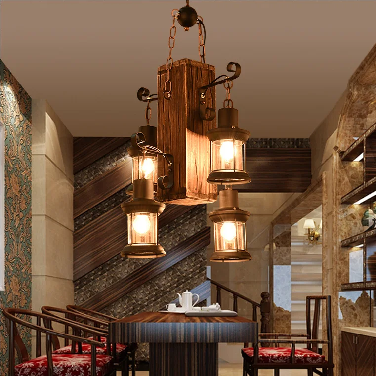 

American style LOFT retro cafe, net bar stand, nostalgic personalized clothing store, solid wood decorative Chandelier