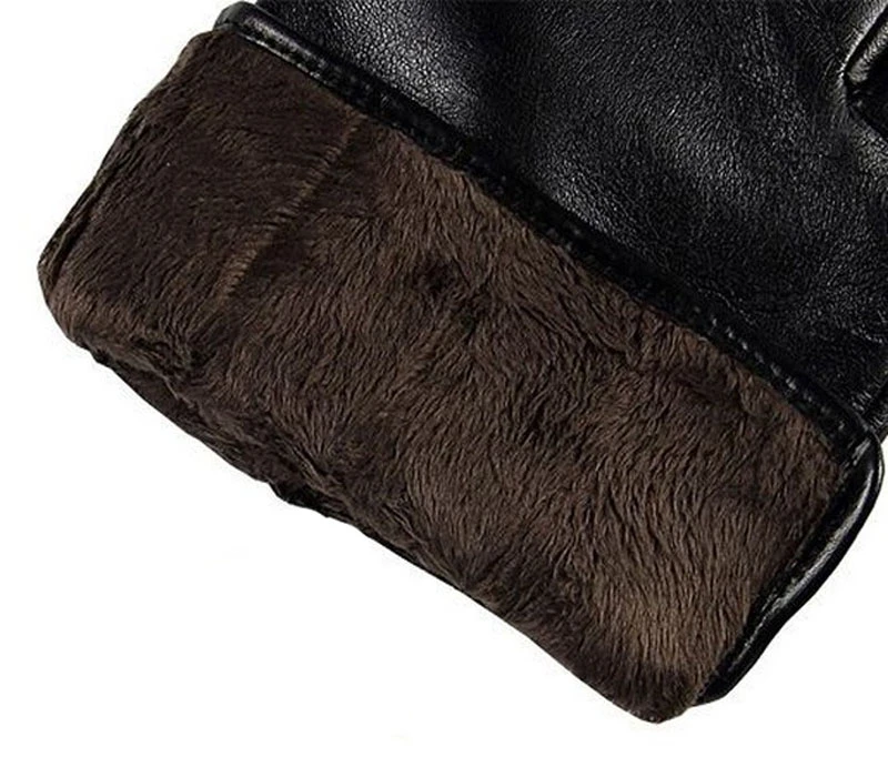 Топ-класса Для мужчин перчатки из натуральной кожи модные черные перчатки из овчины осень-зима плюс Термальность бархат водительские