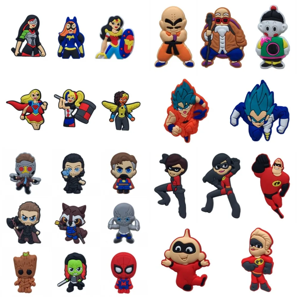 

New Ariival 10pcs Avengeres/ DC Super Girl PVC Shoe Charms Accessories Fit Bands Bracelets Croc JIBZ,Kids Gift