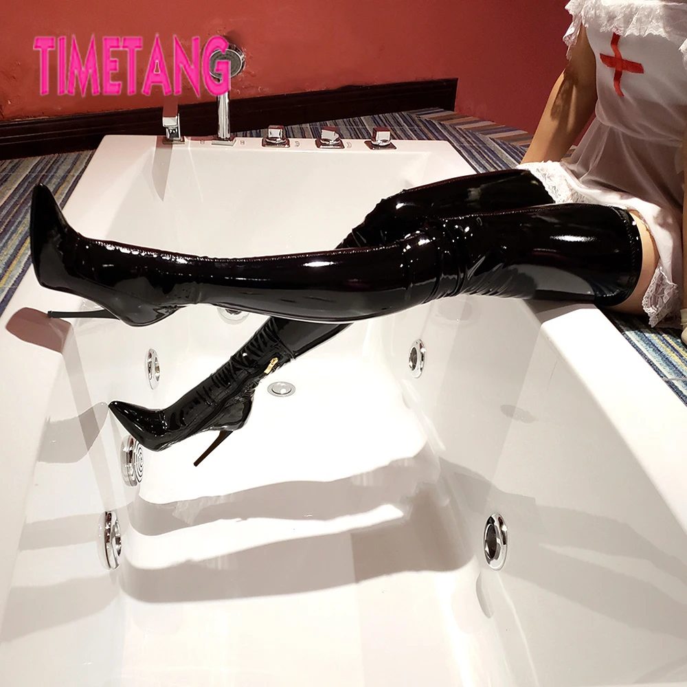 Najtaniej TIMETANG osobiste buty do personalizacji dostosuj seksowną kobietę na kolanach szpiczasty nosek cienki obcas Boot Show t stage Night Club Shoe