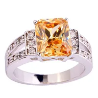 2015  Emerald Cut Champagne Morganite 925 Silver Ring Size 8 New Fashion Jewelry Gift For Women Wholesale Free Shipping