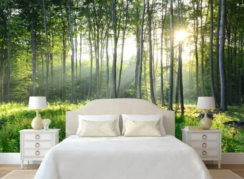 Пользовательские фото обои 3D зеленый лес природа пейзаж большие фрески гостиной диван спальня Современная Настенная живопись Домашний декор - Цвет: as pic