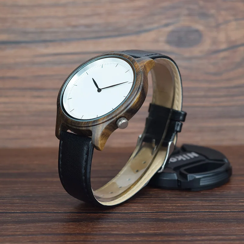 men women couple black wood quartz watch 5