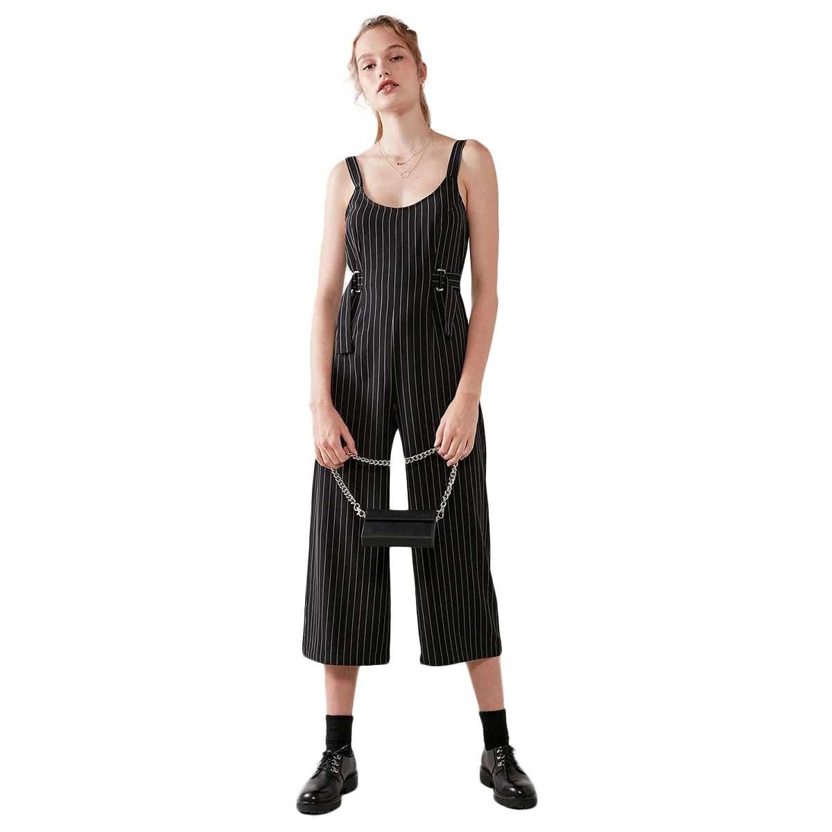 zhizaolian Brand 2018 Summer Black Striped Preppy Style Jumpsuits Women