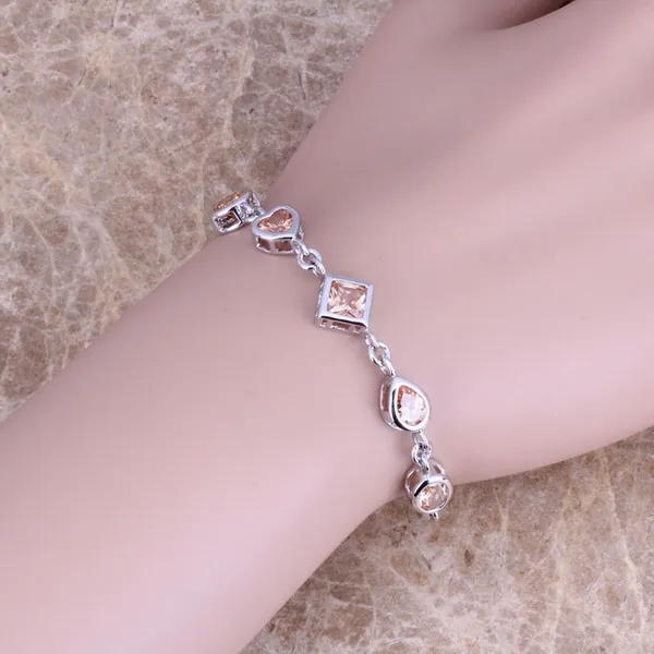 

Delicate Brown Morganite 925 Sterling Silver Link Chain Bracelet 6 - 7.5 inch S0374