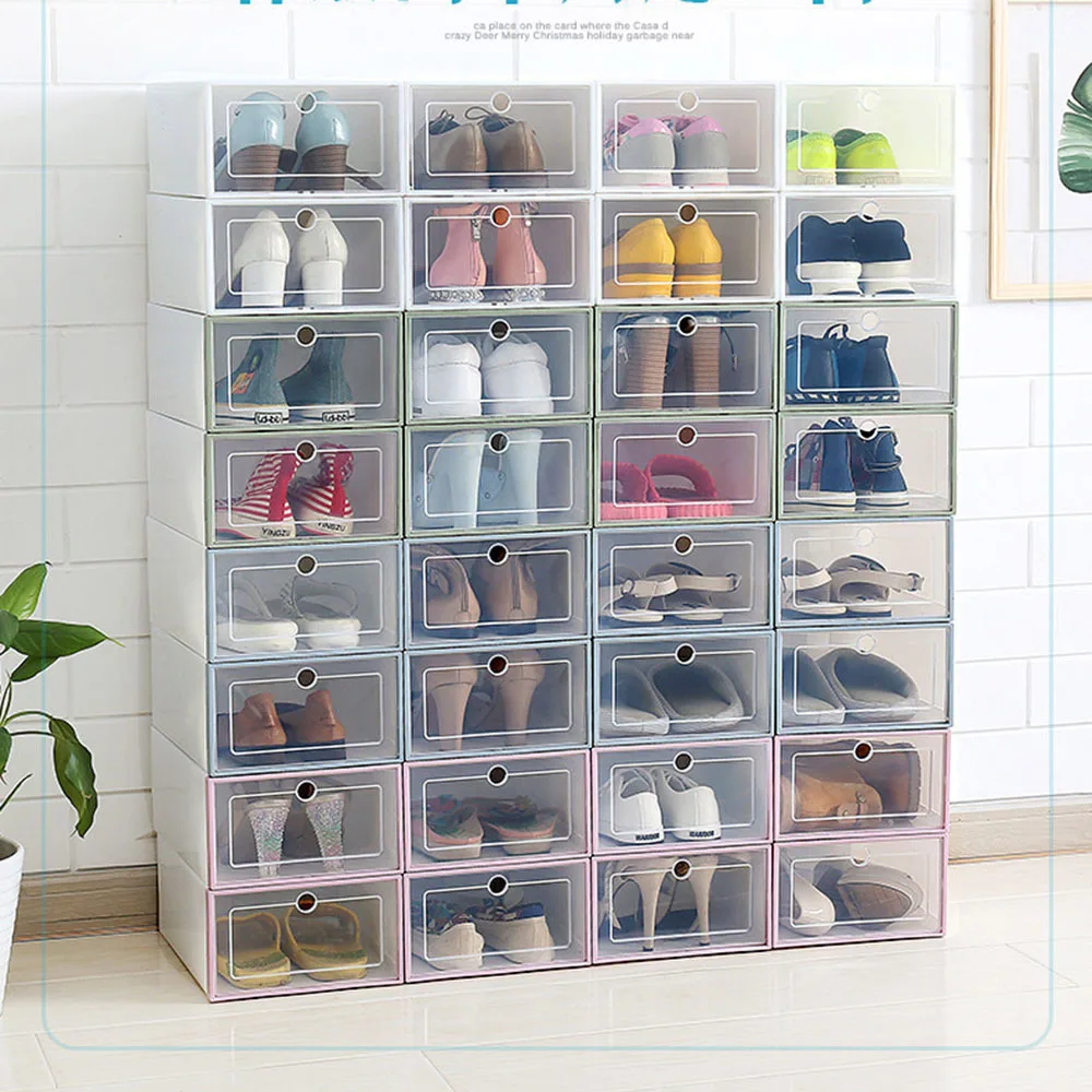 

2pcs/Set Transparent Plastic Shoes Box DIY Artifact Shoes Storage Case Japanese Minimalist Flip Drawer Box Organizer
