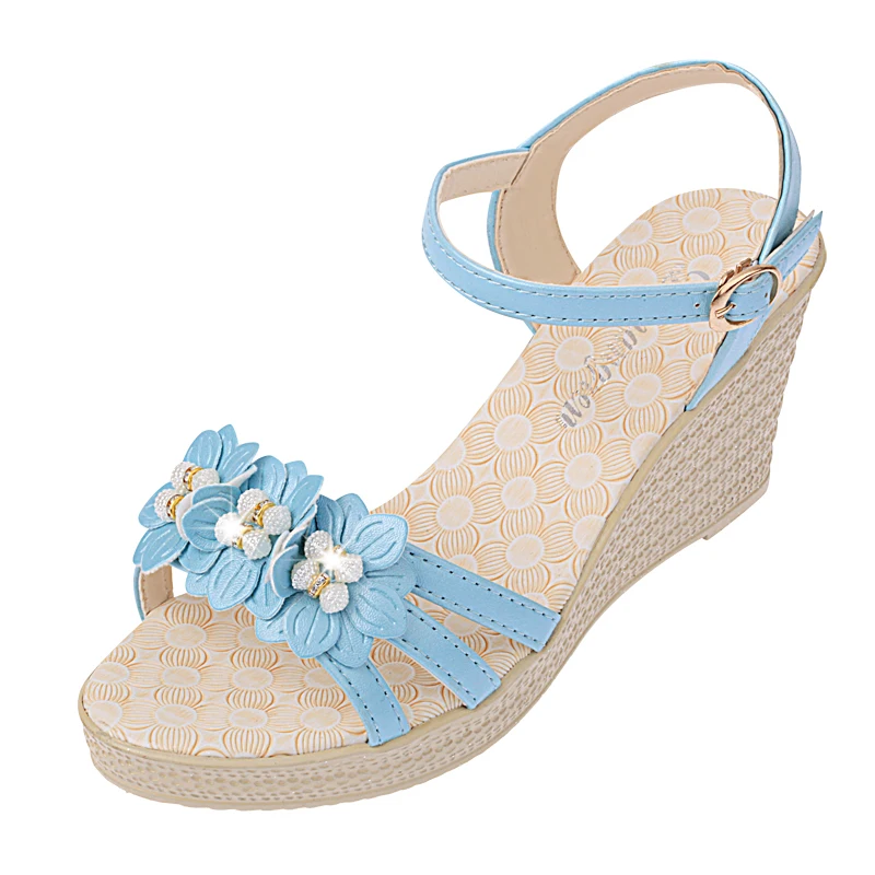 

Women's Wedges Sandals 2019 Summer Korean High-heeled Shoes Flowers Roman Open Toe Platform Waterproof Shoes Women's Cool Shoes
