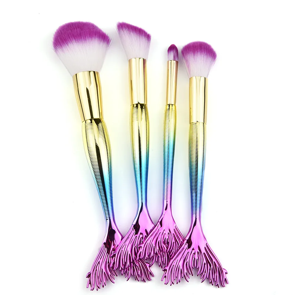 

4 piece set mermaid tail makeup brush foundation eyeliner blush cosmetic concealer brush makeup brush set professional 40*