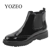 

chelsea boots women genuine patent leather bullock boots fashion 2018 new autumn winter Basic shoes ladies platform boots women