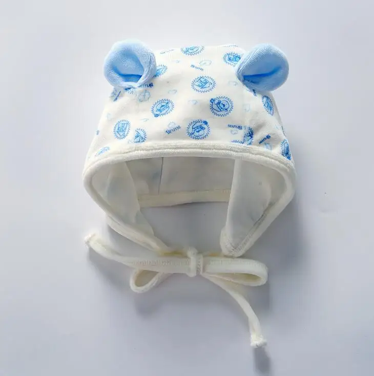 Детская одежда унисекс шапочка для новорожденного, для малыша с капюшоном детские шляпы детские для девочки шапка для мальчика осень зима с ушками и шнуром 0-12 месяцев - Цвет: blue rooms