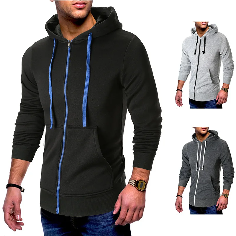 Men Hoodies Jacket 3 Color Winter Spring Drawstring Hooded Sweatshirt Male Long Sleeve Black Pullover Hoodie Coat M-Xxxl