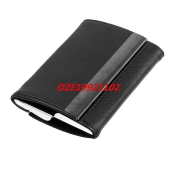 

1PCS Black Faux Leather Magnetic Stainless Steel Business ID Card Holder
