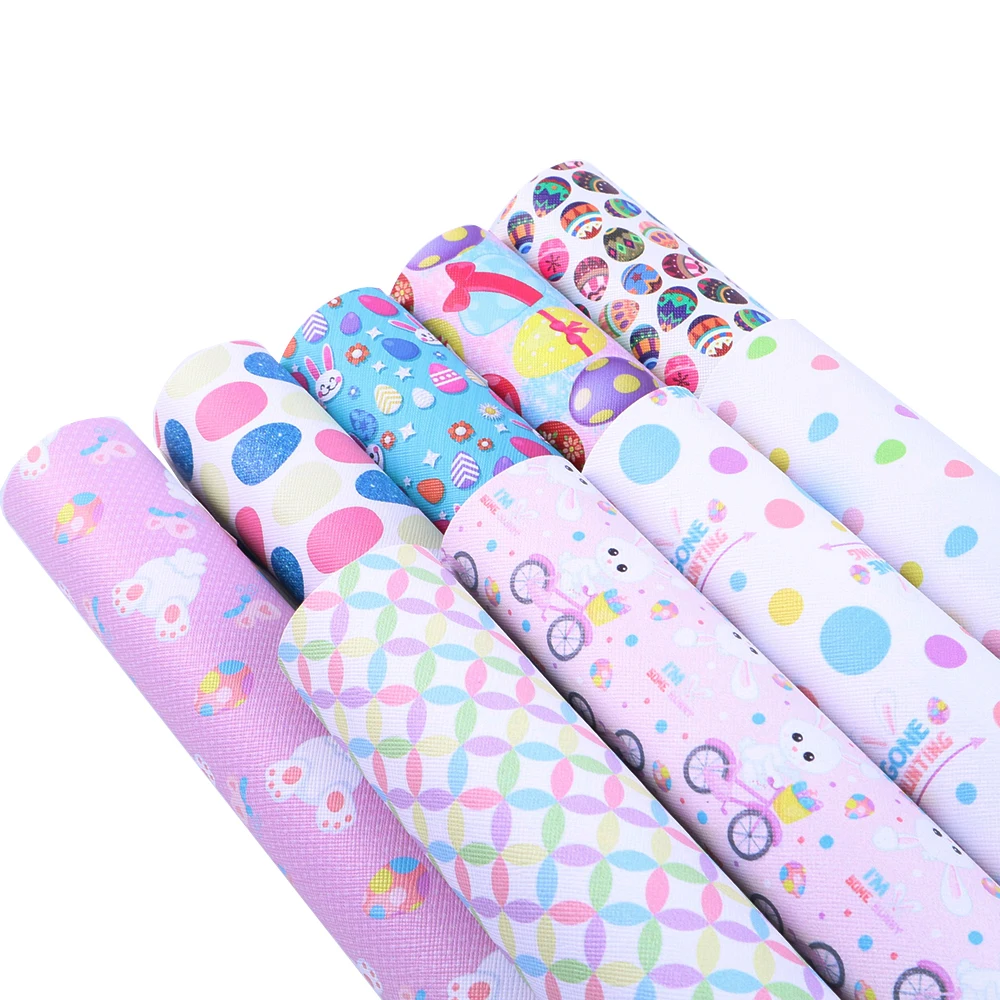 

New 9pcs/set 20*34cm Easter Bunny Printed Synthetic Leather Patchwork For Hair Bow Handbags Phone Case DIY,1Yc5926