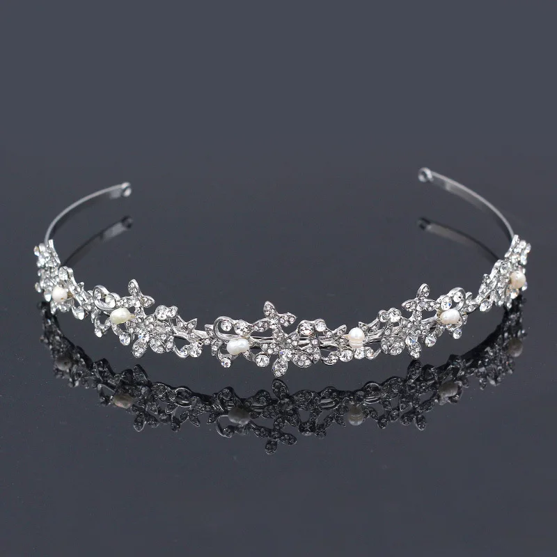 

SLBRIDAL Art Deco Silver Rhinestone Crystal Pearls Wedding Tiara Headband Bridal Hair Accessories Bridesmaids Princess Women