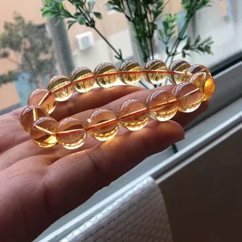 

13mm Natural Citrine Quartz Yellow Crystal Round Beads Bracelets Gemstone Wealthy Stone Stretch Charms For Women Man AAAAAA