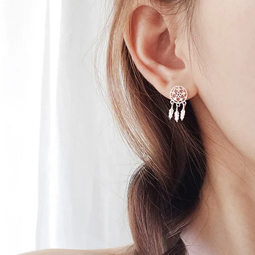dreamcatcher cz earrings 100% 925 Sterling silver Jewelry fashion Hypoallergenic Stud earrings for women gift