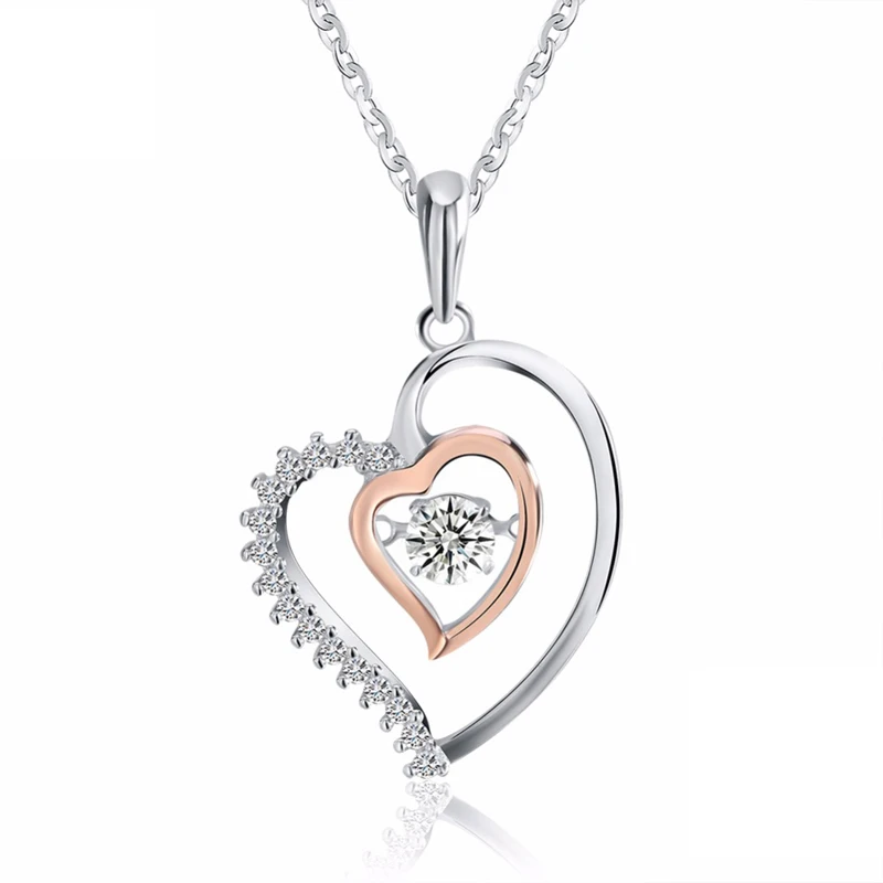 

925 Silver Double Heart Pendant Necklace with Silver color Necklaces
