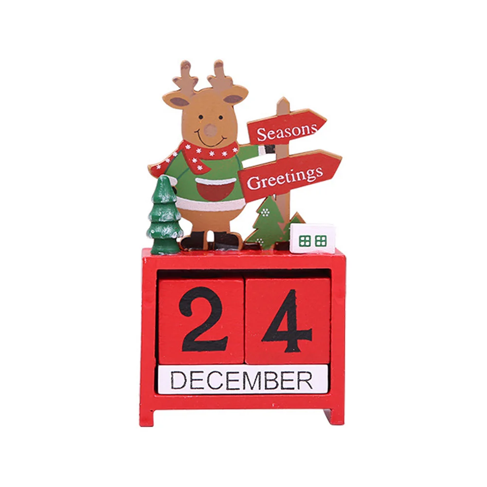 Рождественские деревянные кубики ежедневный вечный Настольный календарь Санта Снеговик офисное украшение для дома MDP66 - Цвет: Elk