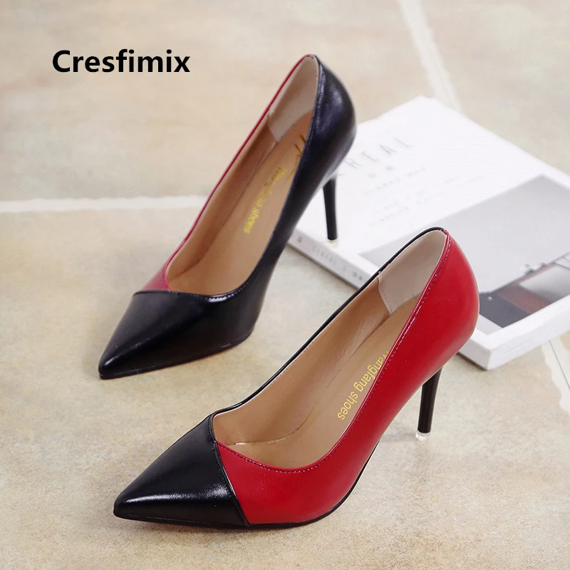 Cresfimix women fashion 2018 high quality pu leather slip on high heels lady cute multi color 9cm high heel shoes zapatos a2428
