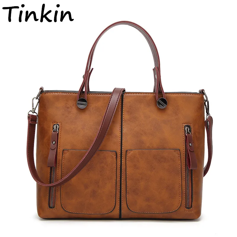 Baratos Tinkin Vintage mujer bolso de hombro femenino casual Totes para compras diarias multiusos de alta calidad bolso para damas
