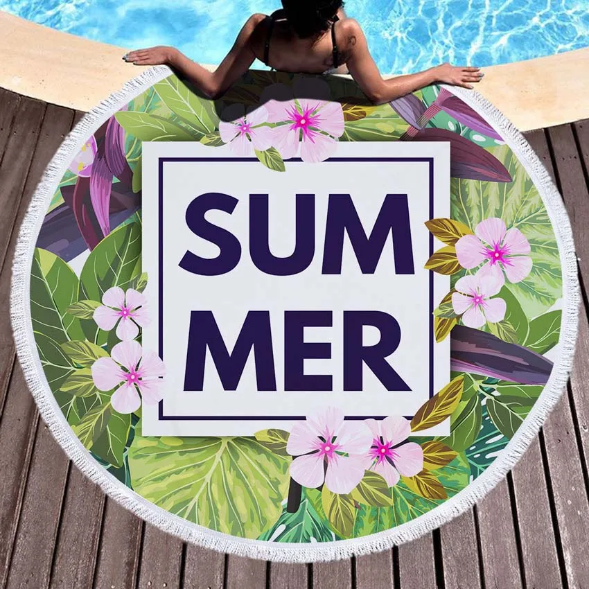 

Flowers Fruit Landscape Summer Round Beach Towel Tropical Rainforest Style Bath Shower Towels Yoga Mat Sofa Cover With Tassels