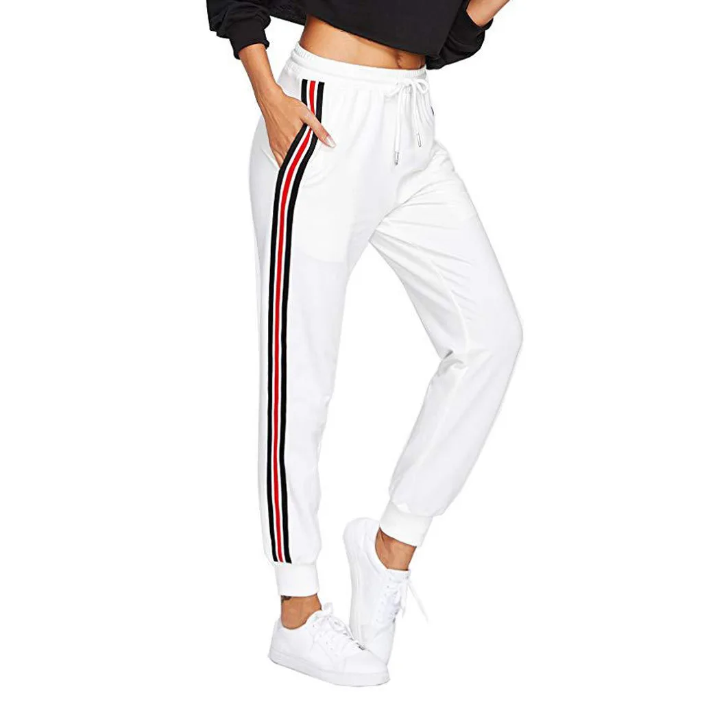 FREE OSTRICH Spring Sweatpants Women Casual Harem Pants Loose Trousers For Women Black Striped Side Sweat Pants Female Plus Size
