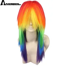 Best Offers Anogol My Costume Little Pony Ponytail Style Rainbow Color Dash Yellow Pink Side Part Red Green Purple Cosplay Wig For Party