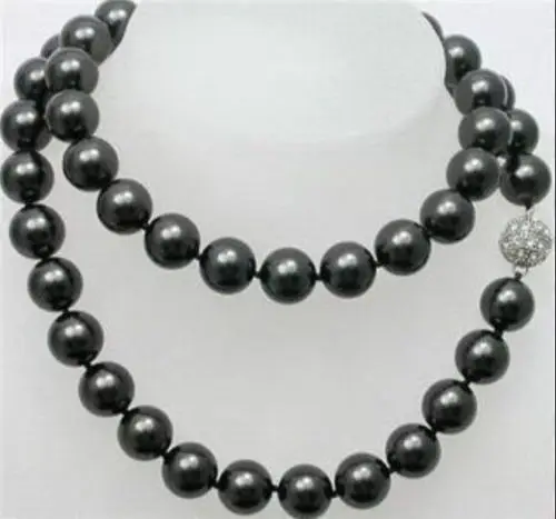 

Free shipping hot sale Women Bridal Wedding Jewelry >>10mm Black Sea Shell Pearl Long Necklace 32