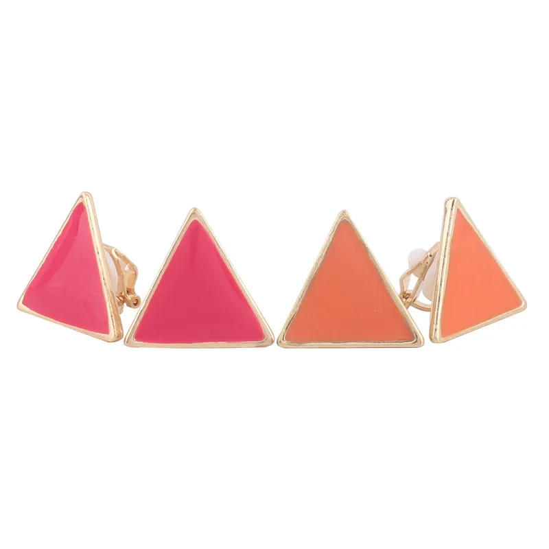 

3 Colors for Choose Enamel Triangle Shape Clip on Earrings No Pierced for Women Party Wedding Luxury Ear Clip Bijouterie