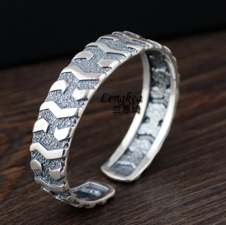 

Lengkea jewelry men bracelet 990 silver ring personality Vintage Car Tire opening bangle Cool men jewelry charm boyfriend Gift