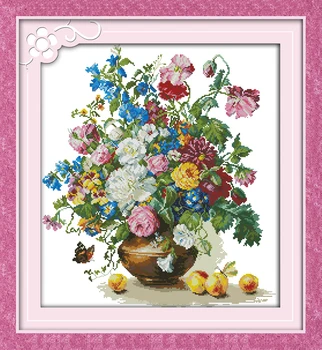 

Flower and peach Cross Stitch Kits 11CT Printed 14CT Cross Stitch Set DIY Chinese Cross-stitch Counted Embroidery Needlework