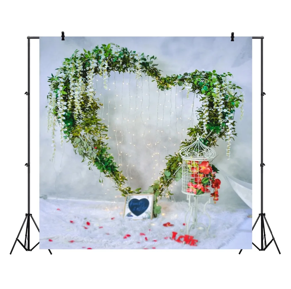 Laeacco Flowers Tassel Wreath Love Heart Bulb Party Valentine's Day Baby Photo Backdrops Photographic Backgrounds Photo Studio