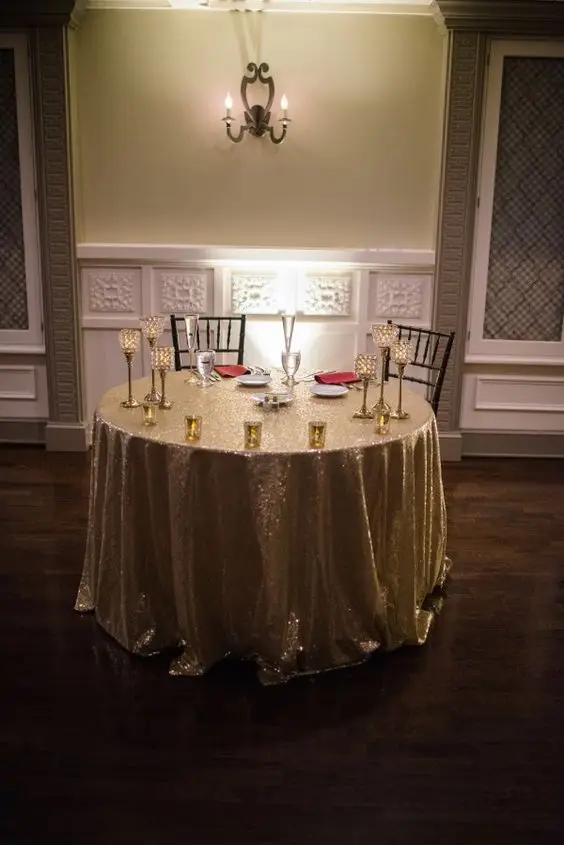 

10pcs120" Round Light Gold Sequin Tablecloths for Wedding Table Linen Glitter Sequin Table Cover for Wedding Decoration