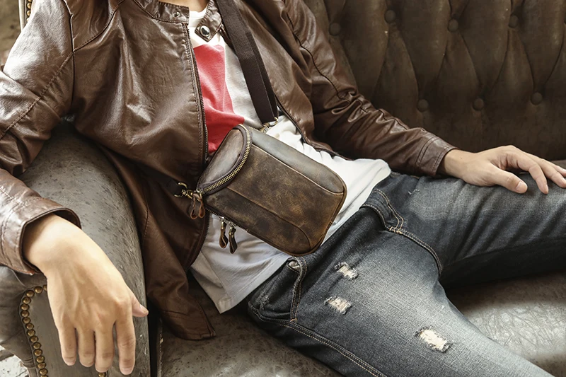 Кожаная мужская многофункциональная Повседневная модная сумка-мессенджер через плечо дизайнерская сумка на пояс с крючком чехол для сигарет 611-25-d