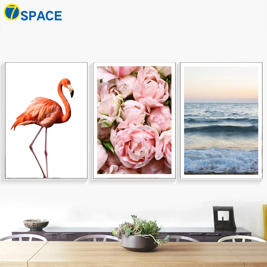 Flamingo Peony Flowers Sea Nordic Posters And Prints Wall