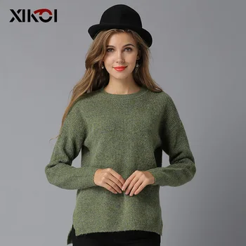

Christmas Sweaters Women Knitted Pullovers Casual Solid O-Neck Winter Clothes Woman Pull Femme Manche Longue Knitting Sweater