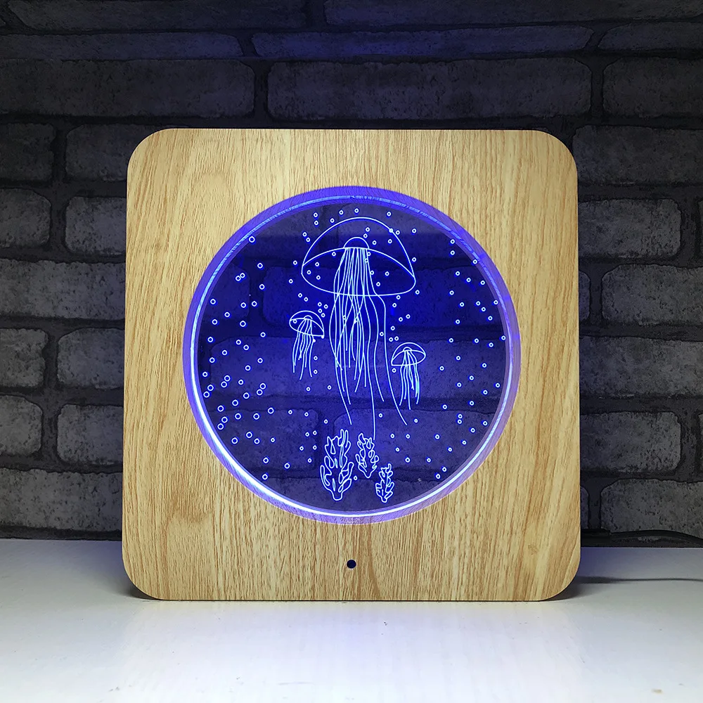

7 Color Changing 3D LED Table Light Jellyfish Night Light Wood Grain Lamp Touch Switch Lighting For Children Bedroom Decor