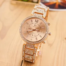 Hot High Quality Women Dress Watches Fashion Diamante Gold Band Top Luxury Ladies Wristwatch Quartz Hand Clock