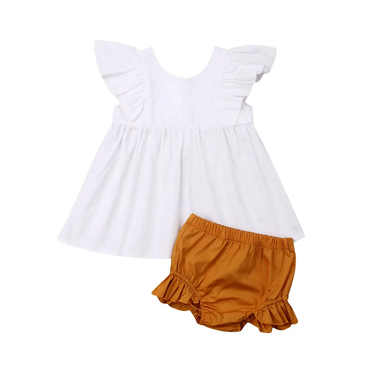 Комплект из 2 предметов для новорожденных девочек; Полосатое платье-топ; шорты; штаны; комплект одежды с шортами; летняя одежда без рукавов на бретелях с цветочным принтом - Цвет: Белый