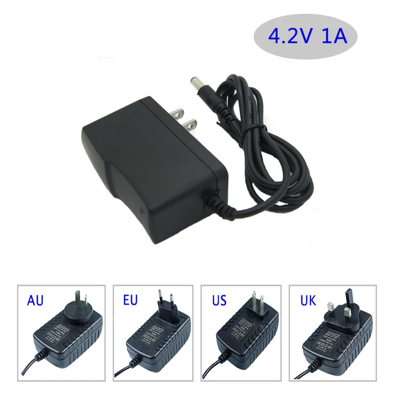 Интеллектуальное зарядное устройство постоянного тока 4,2 в 1 А, литий-ионная батарея LiPo, источник питания 5,5*2,1 мм, адаптер. штепсельная вилка стандарта Австралии/ЕС/Великобритании/США