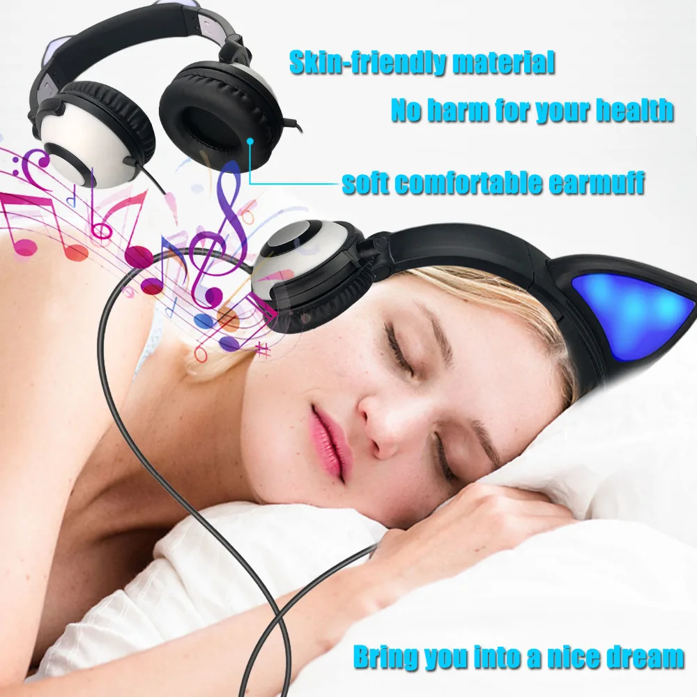 JINSERTA Cute Kids Headphone Glowing Ear Headset with 3 5mm Audio Jack for Children Cat Headphones Christmas Birthday Gift
