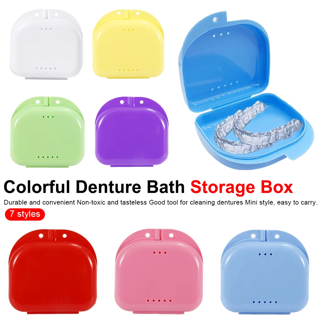 

Dental False Teeth Appliance Container Storage Boxes 1pcs 7 Colors Denture Bath Storage Box Case Dentures Cleaner Tool