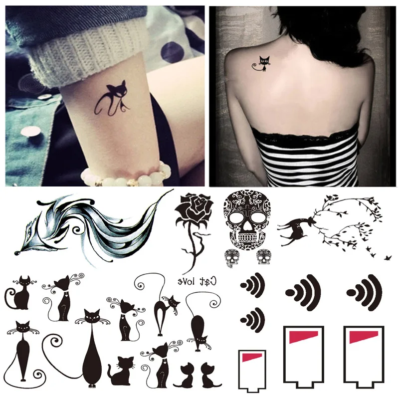 

30pcs/set Temporary Tatoo Sticker Waterproof Skull Star Cat Flower Pattern Fake Tattoo for Arm Wrist Hand Tatuajes Temporales