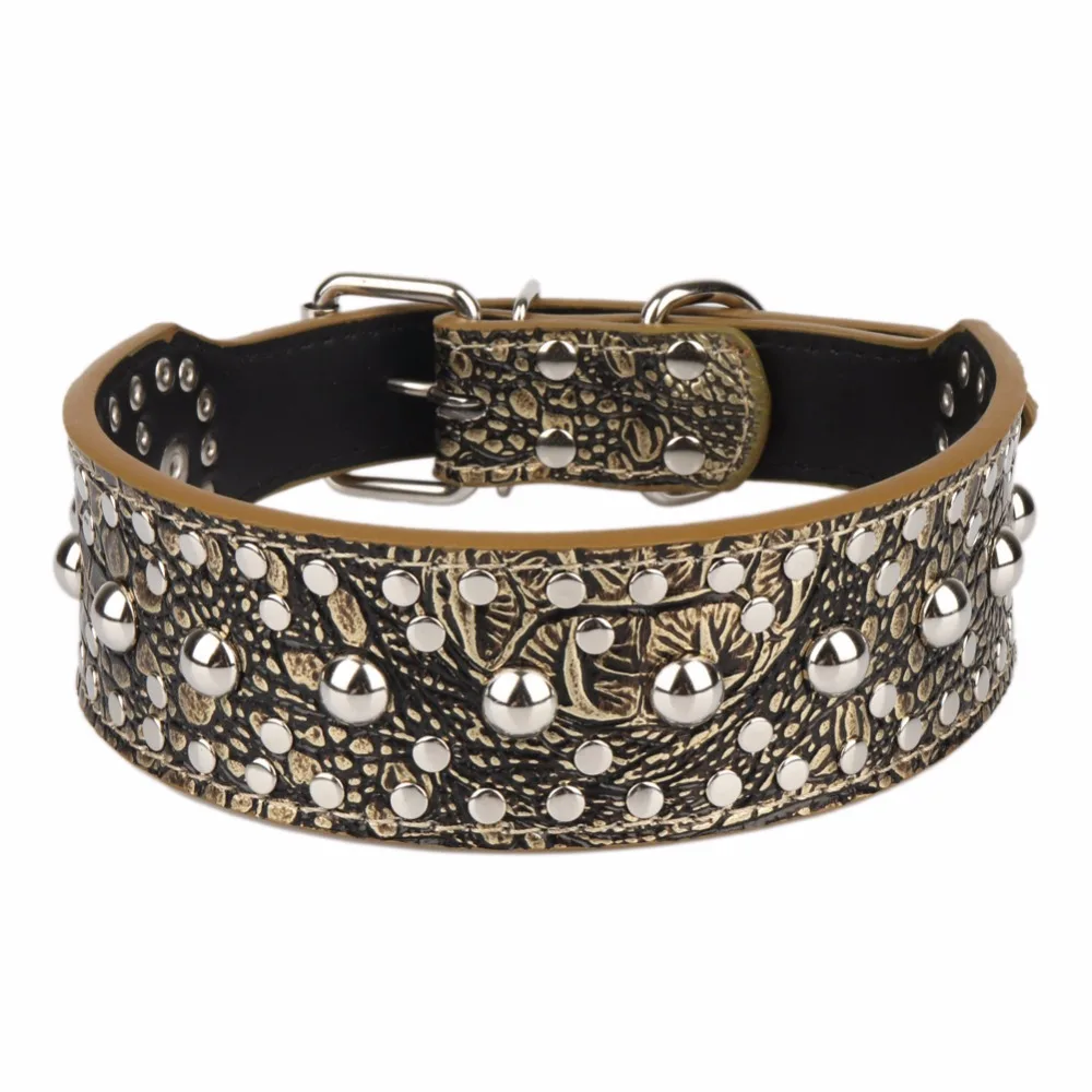 Collar piel con Tachuelas Plateadas