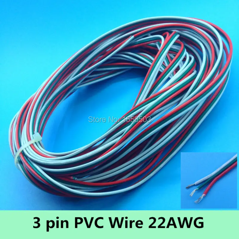

3 pin White Green Red Cable Insulated PVC Wire 22AWG Extention Cord for WS2812 LED Strip Module Electric 12V 24V DC Connector
