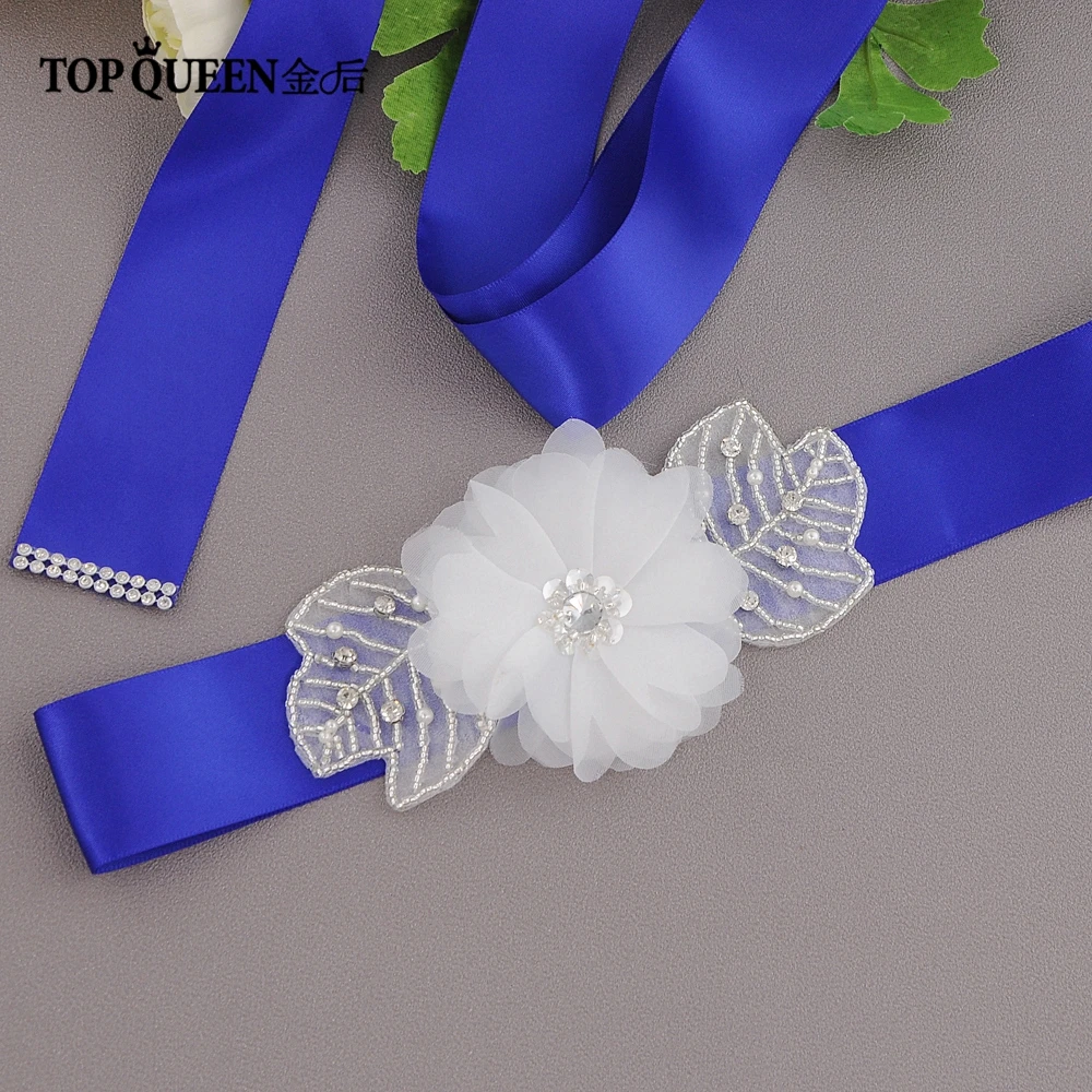 

TOPQUEEN S210 Brand Stock Flower Beading Sequins Applique Crystal Elegant Wedding Belt Bridal Sash womans vintage dresses white